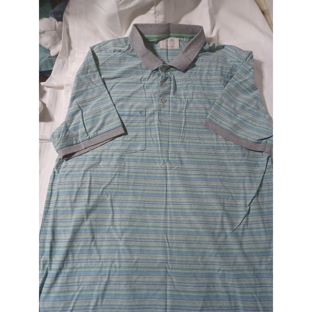 Linksoul Polo Shirt Men Large Grey  Striped Short Sleeve Golf Performance Casual
